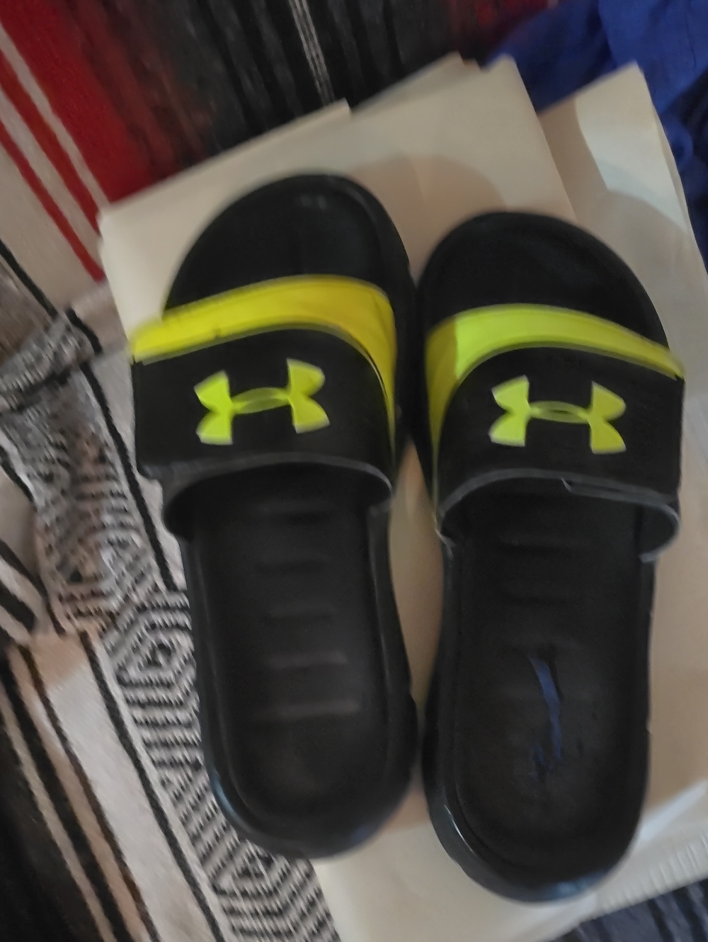 Under Armour Kids Black and Neon Yellow Slide Sandals